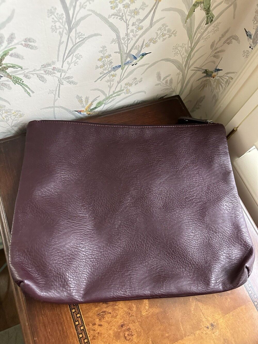 Free People Vegan Leather Soft Folio Laptop Case Bag Zipper Pouch Wine